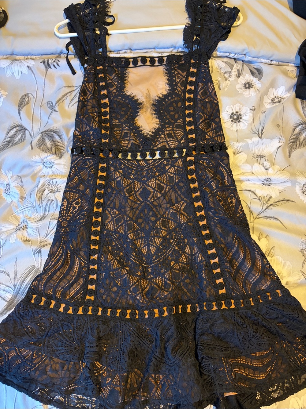 For Love And Lemons Black Lace Mini Dress with Nude Lining open back